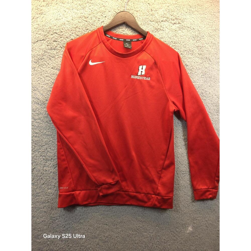NIKE DRI-FIT Size M Mens Red Crew Neck Warm Athletic Sweatshirt